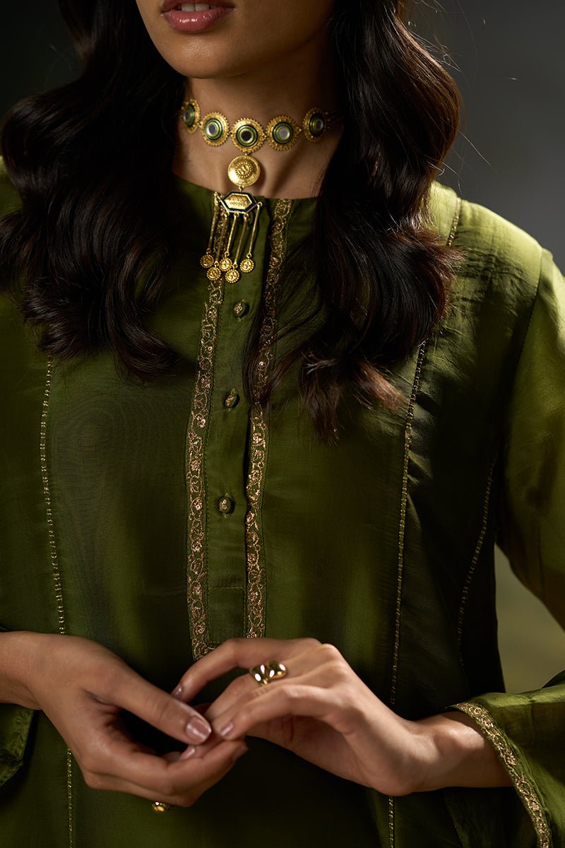 Mehandi Green Silk Festive Kurta Set