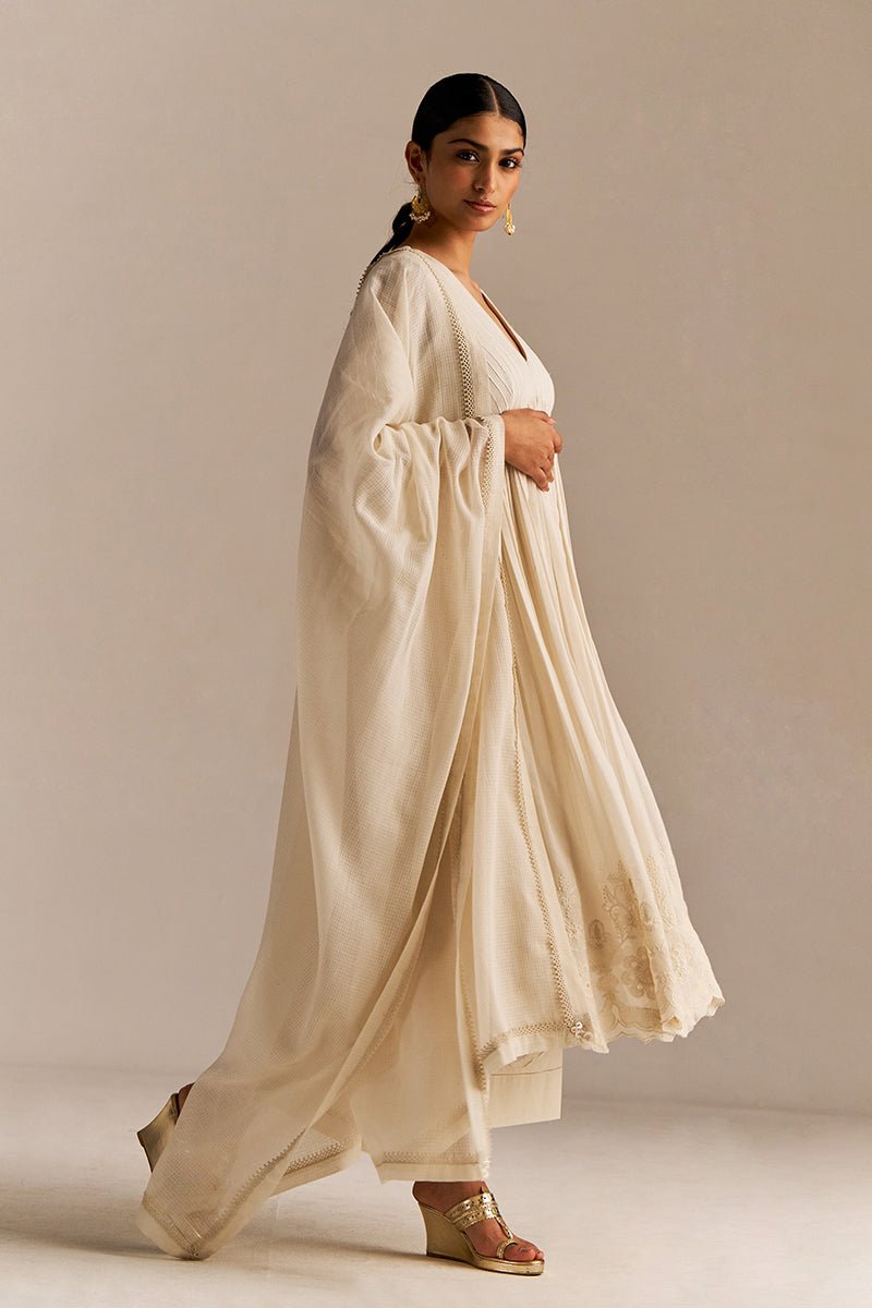 Off-White Mul-Mul Anarkali Kurta Set