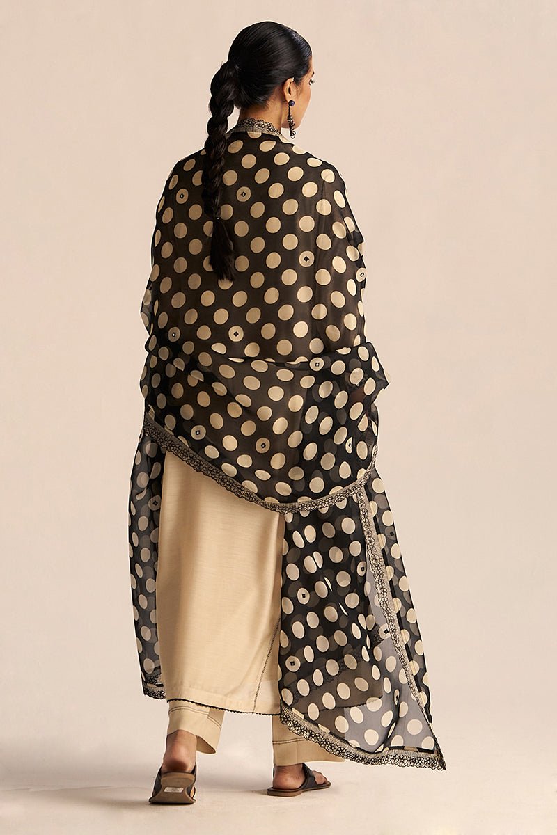 Cream and Black Kurta Set