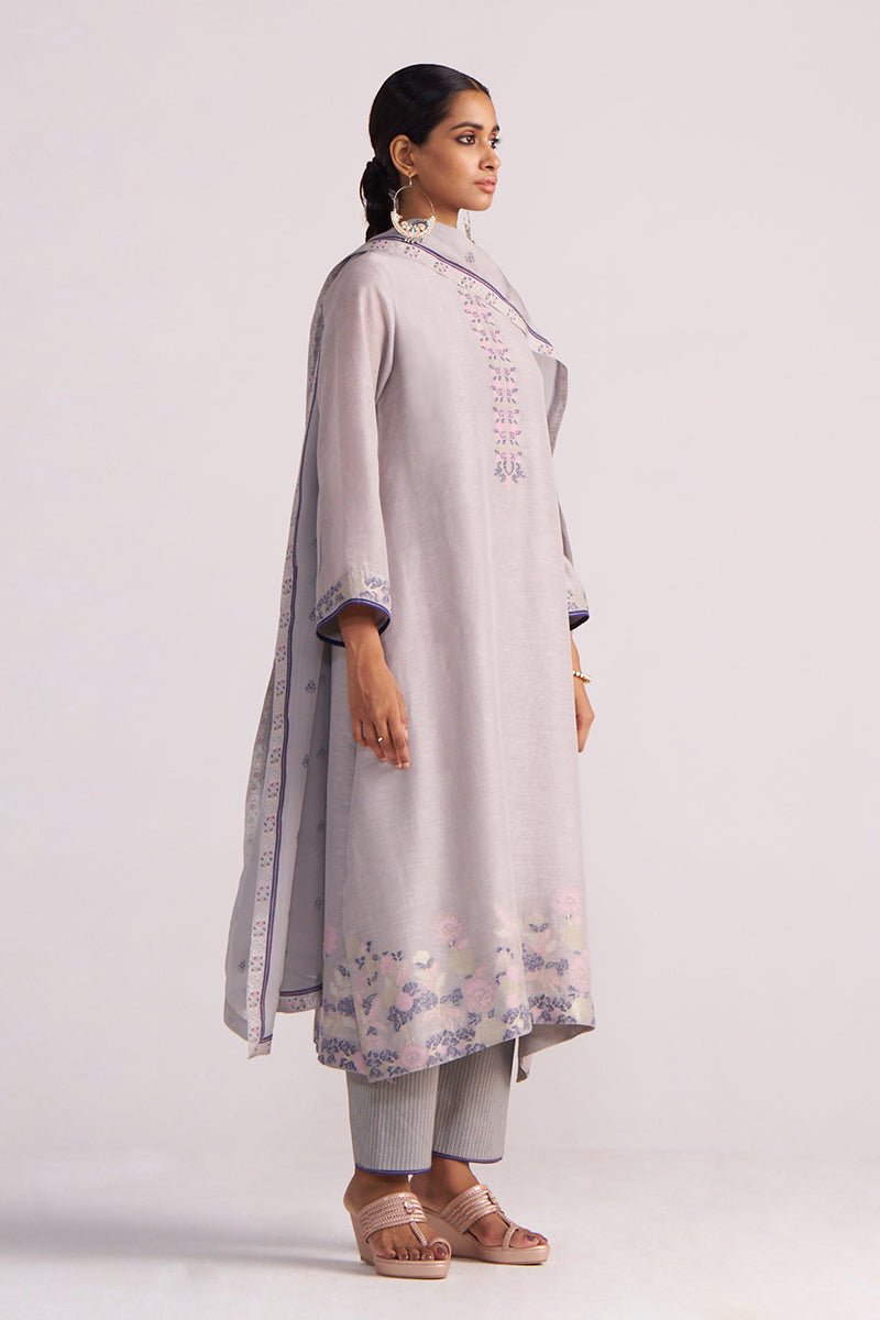 Grey Woven Kurta Set
