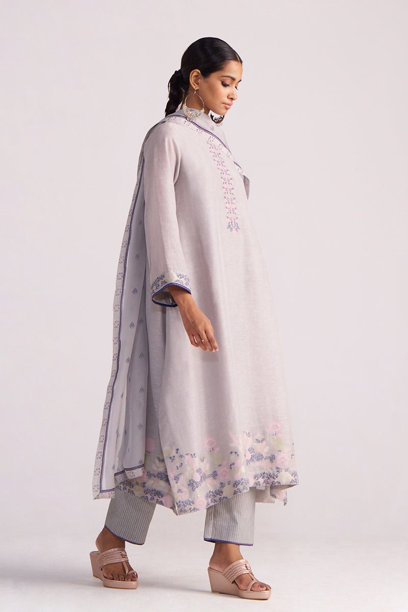 Grey Woven Kurta Set