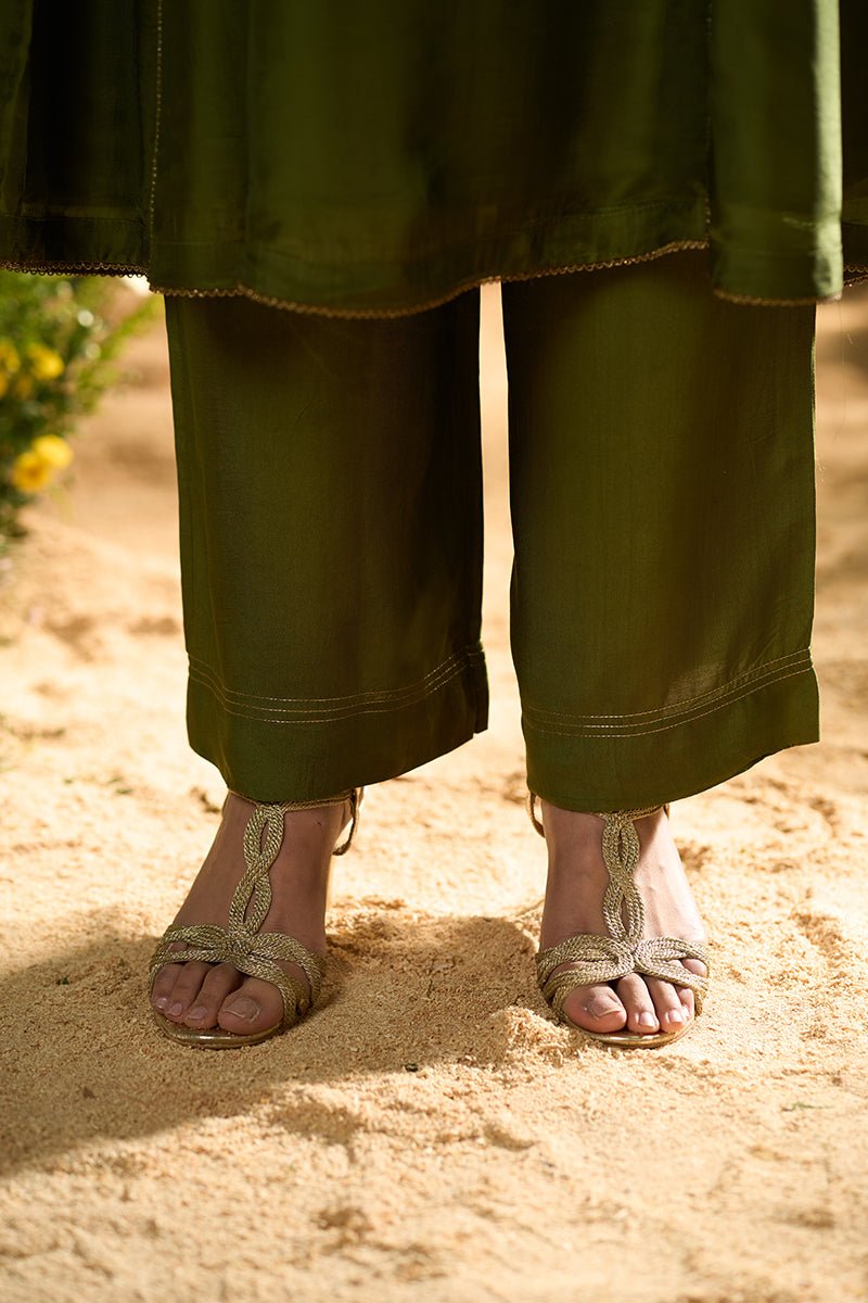 Mehandi Green Silk Festive Kurta Set