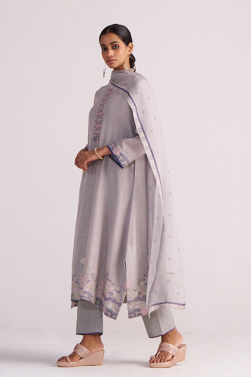 Grey Woven Kurta Set