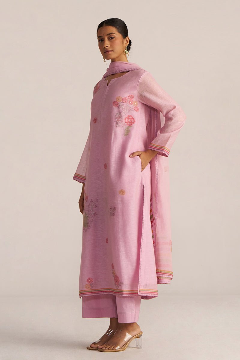Fragrant Lilac Woven Chanderi Linen Kurta Set