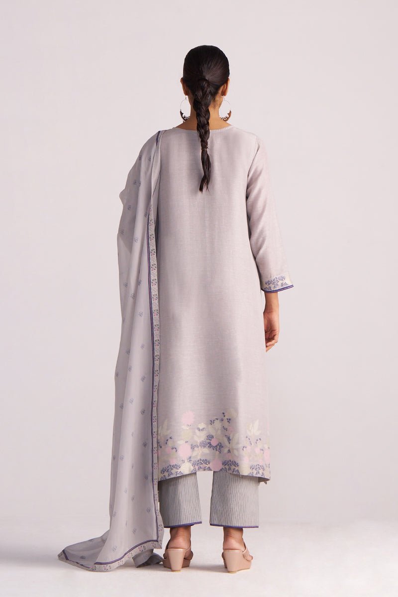 Grey Woven Kurta Set