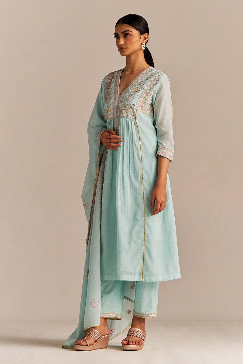 Fair Aqua Mul-Mul Kurta Set
