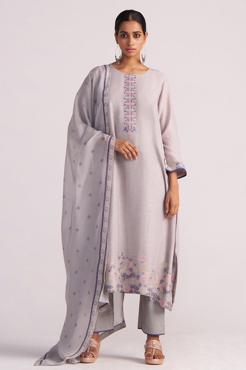 Grey Woven Kurta Set