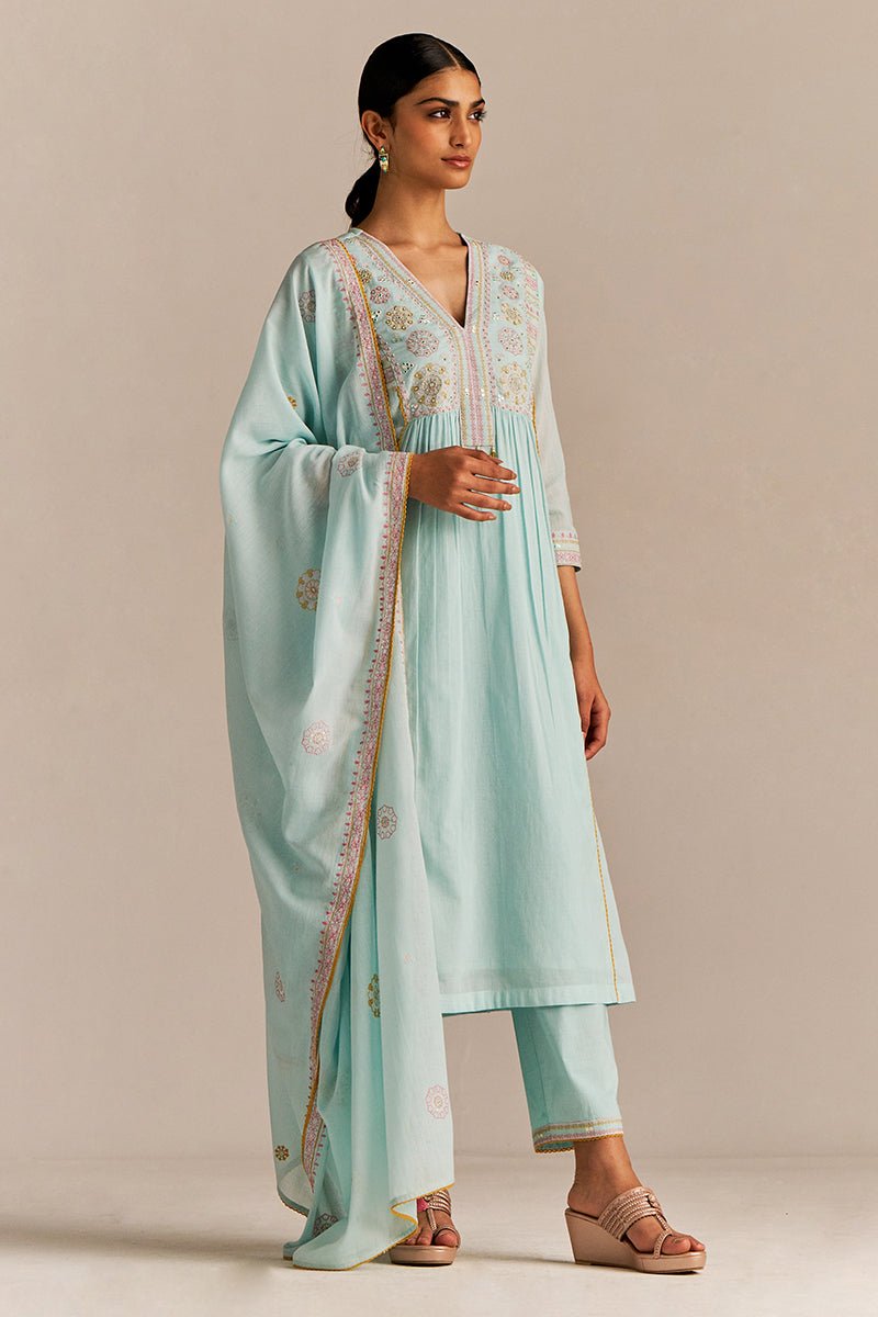 Fair Aqua Mul-Mul Kurta Set