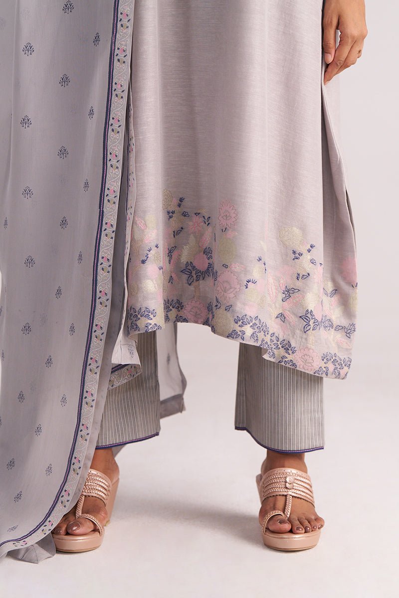Grey Woven Kurta Set