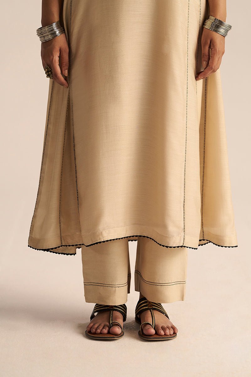 Cream and Black Kurta Set