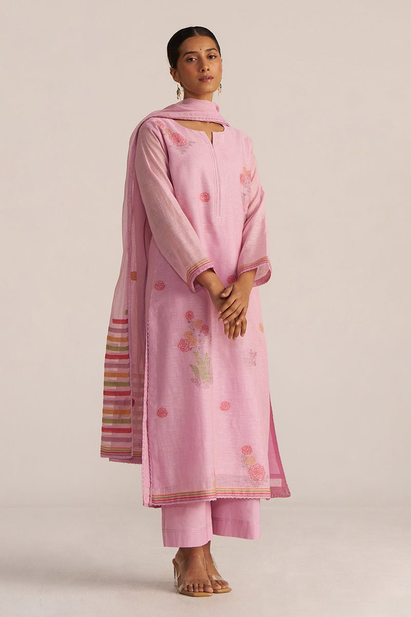 Fragrant Lilac Woven Chanderi Linen Kurta Set