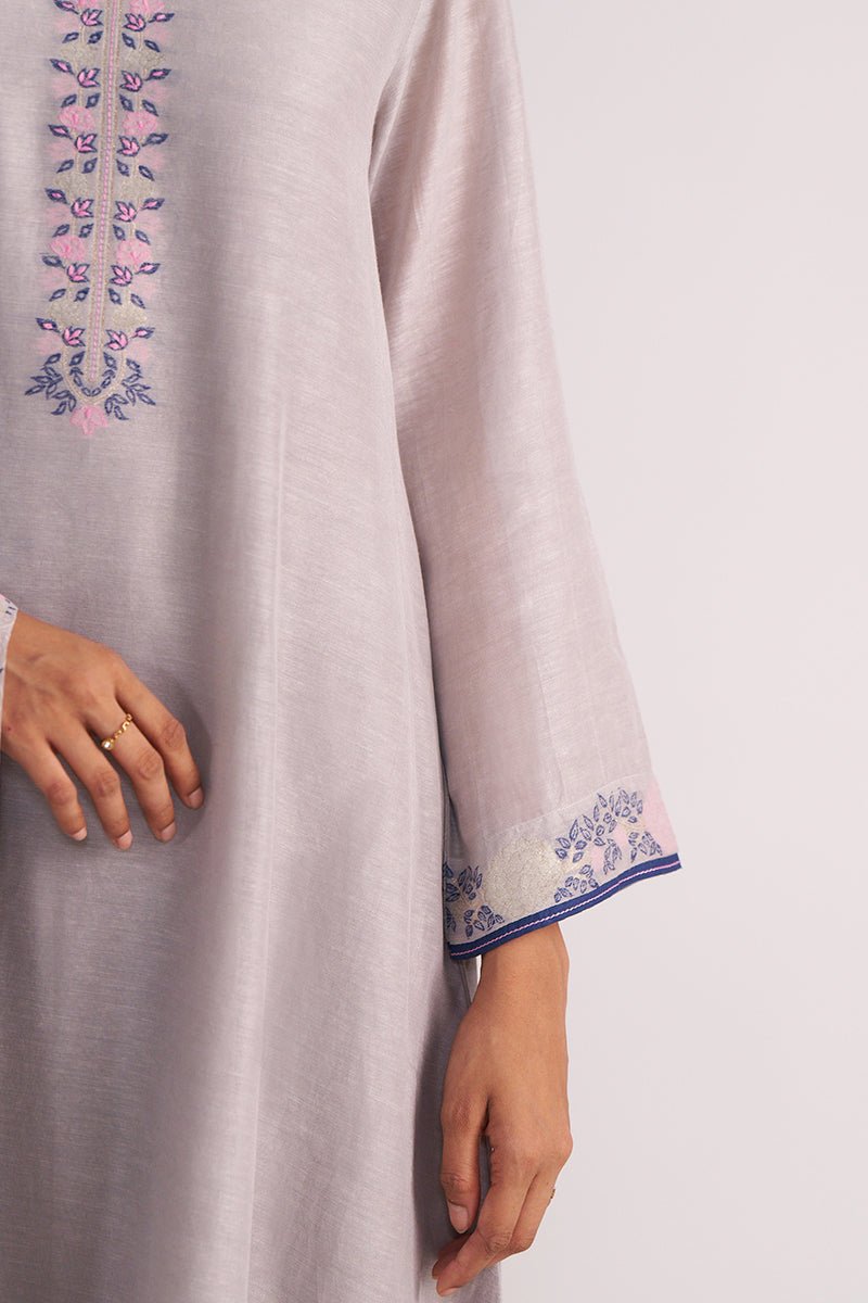 Grey Woven Kurta Set