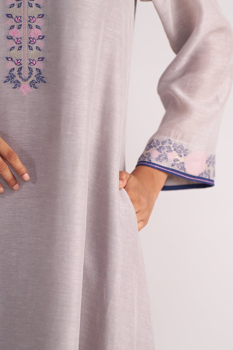 Grey Woven Kurta Set