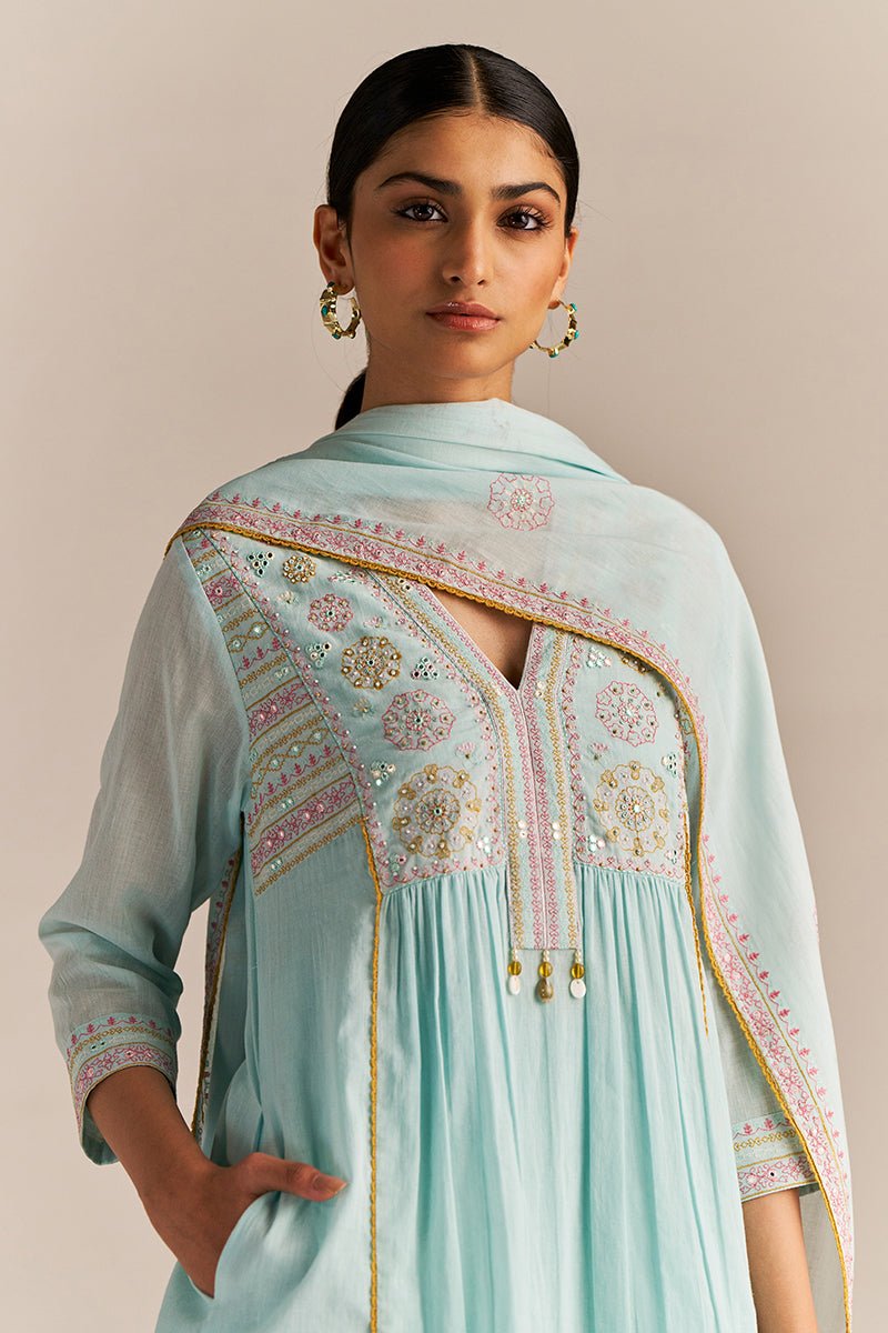 Fair Aqua Mul-Mul Kurta Set