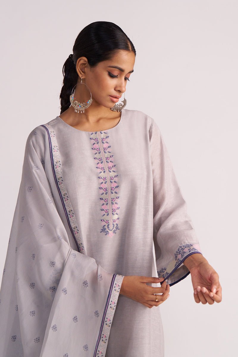 Grey Woven Kurta Set