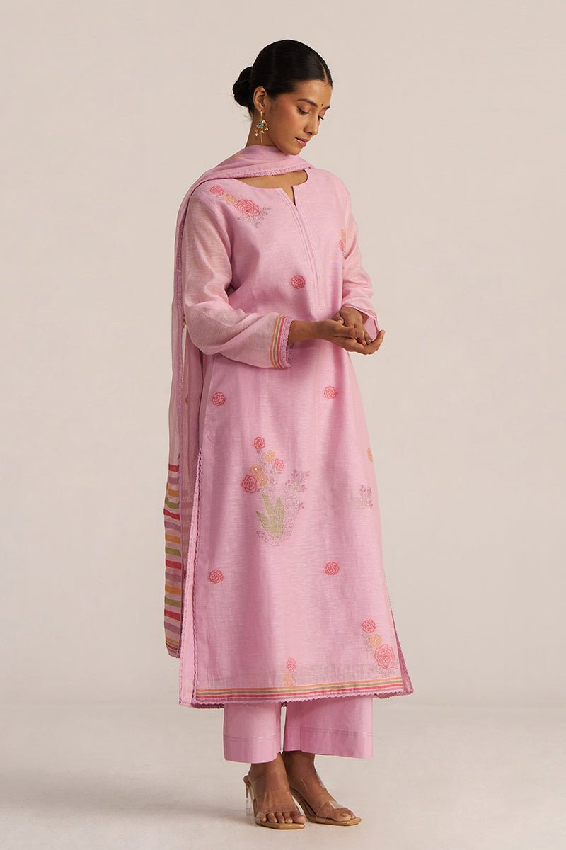 Fragrant Lilac Woven Chanderi Linen Kurta Set