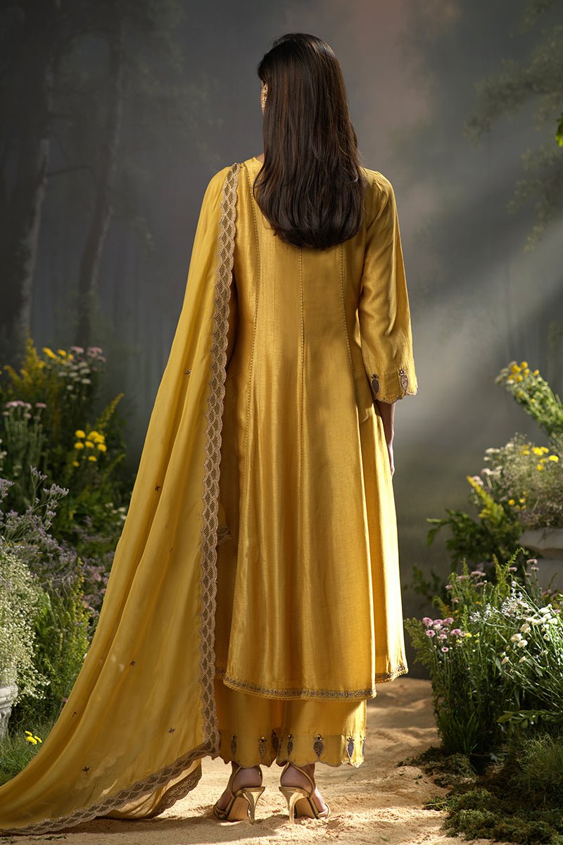 Honey Gold Raw Silk Festive Anarkali Kurta Set