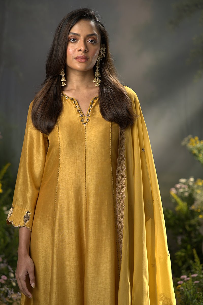 Honey Gold Raw Silk Festive Anarkali Kurta Set