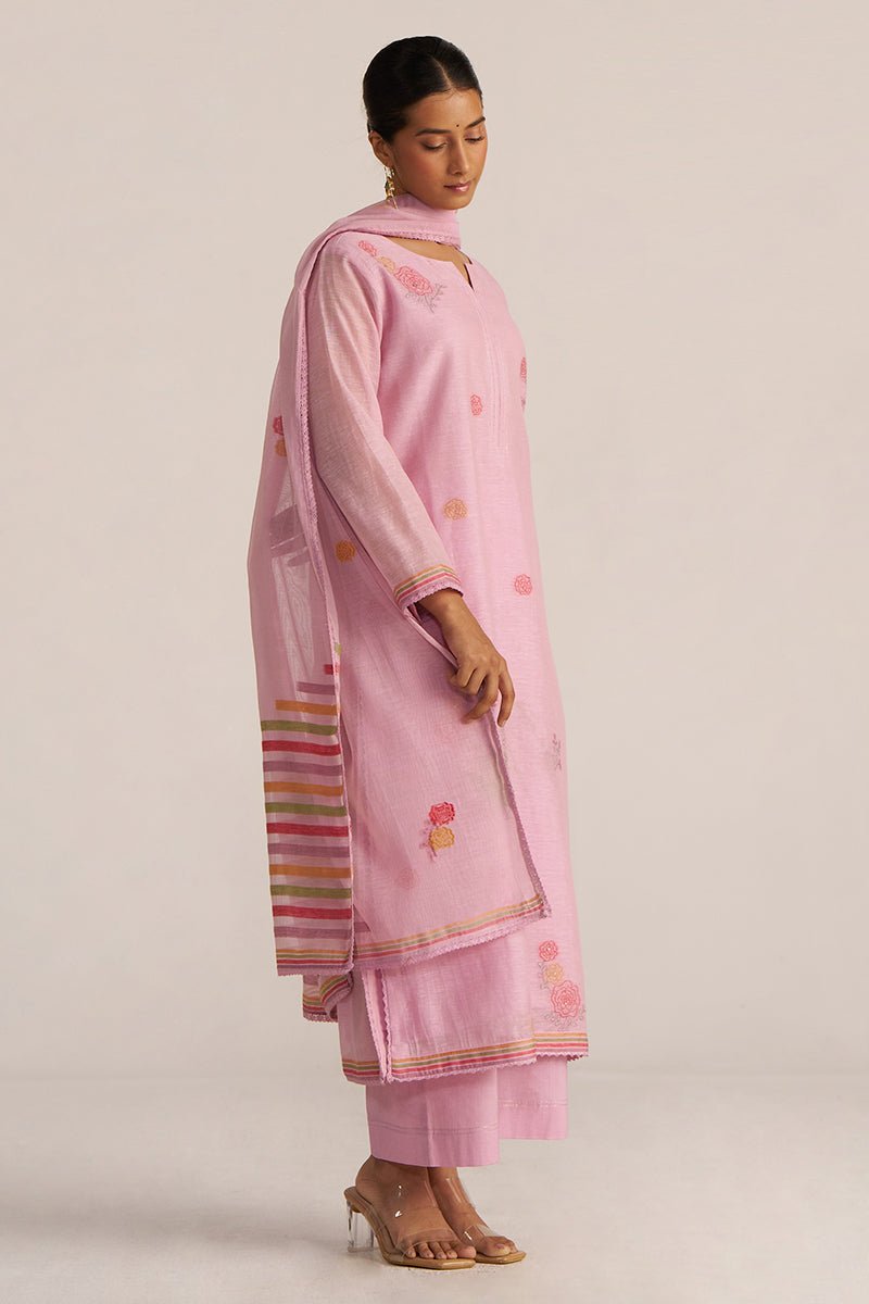 Fragrant Lilac Woven Chanderi Linen Kurta Set