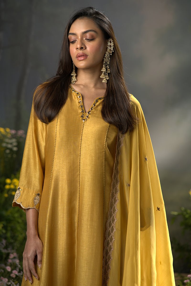 Honey Gold Raw Silk Festive Anarkali Kurta Set