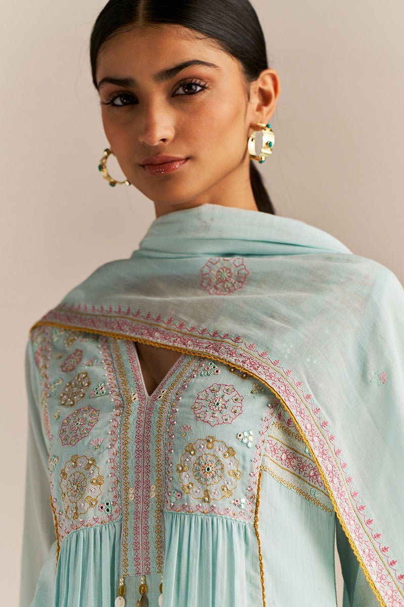 Fair Aqua Mul-Mul Kurta Set