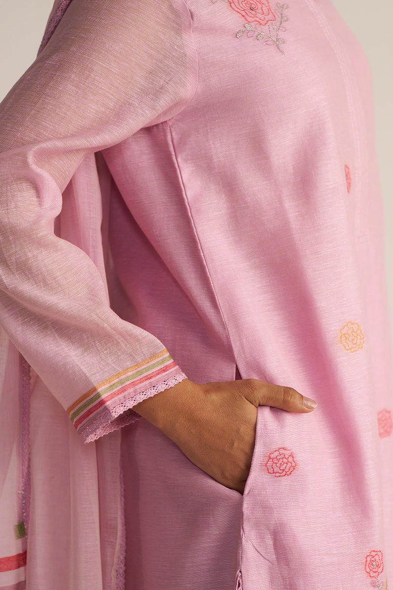 Fragrant Lilac Woven Chanderi Linen Kurta Set