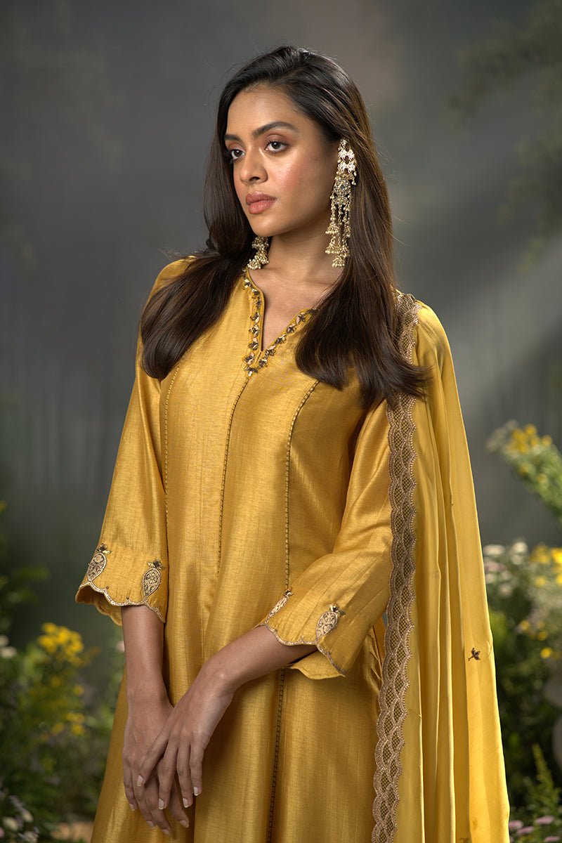 Honey Gold Raw Silk Festive Anarkali Kurta Set