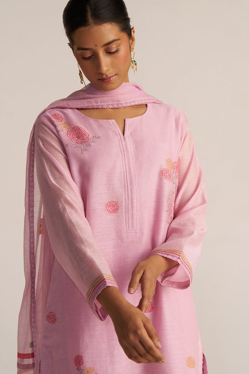 Fragrant Lilac Woven Chanderi Linen Kurta Set