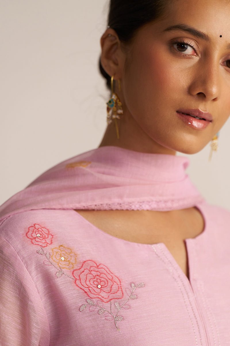 Fragrant Lilac Woven Chanderi Linen Kurta Set