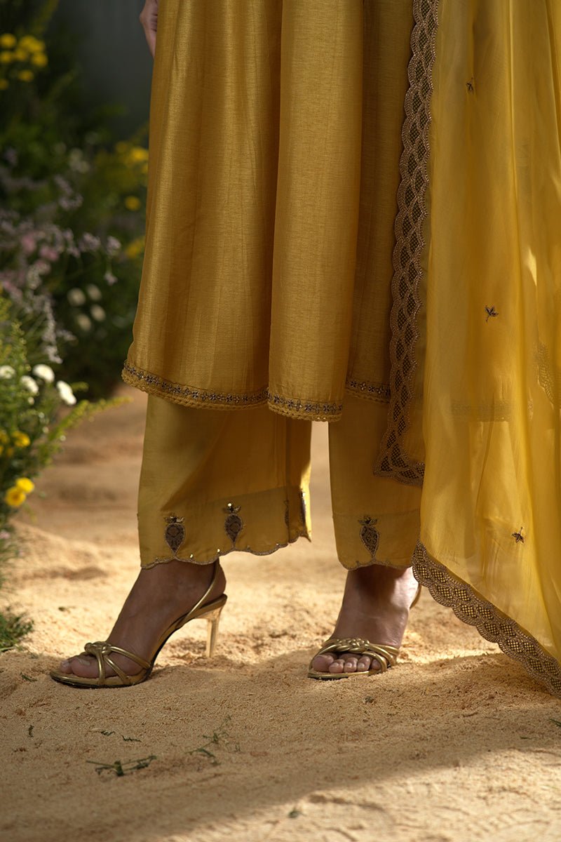 Honey Gold Raw Silk Festive Anarkali Kurta Set