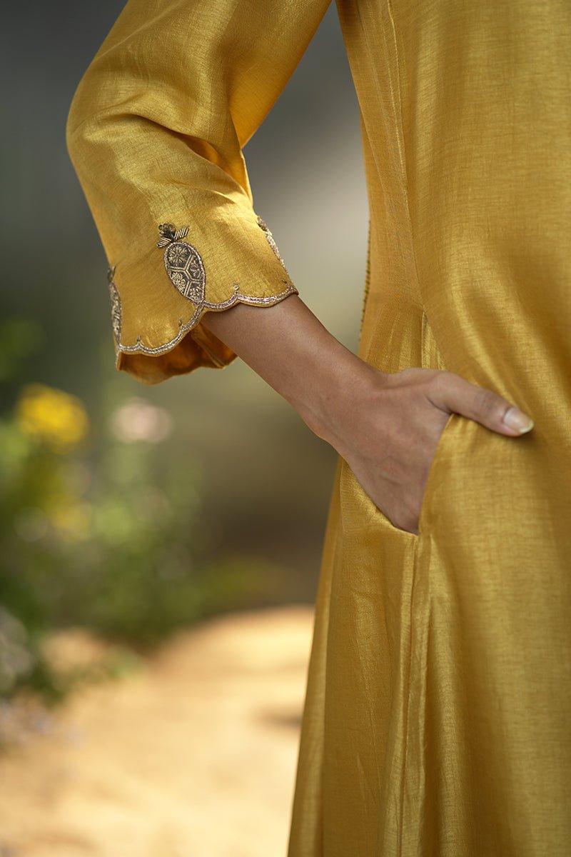 Honey Gold Raw Silk Festive Anarkali Kurta Set