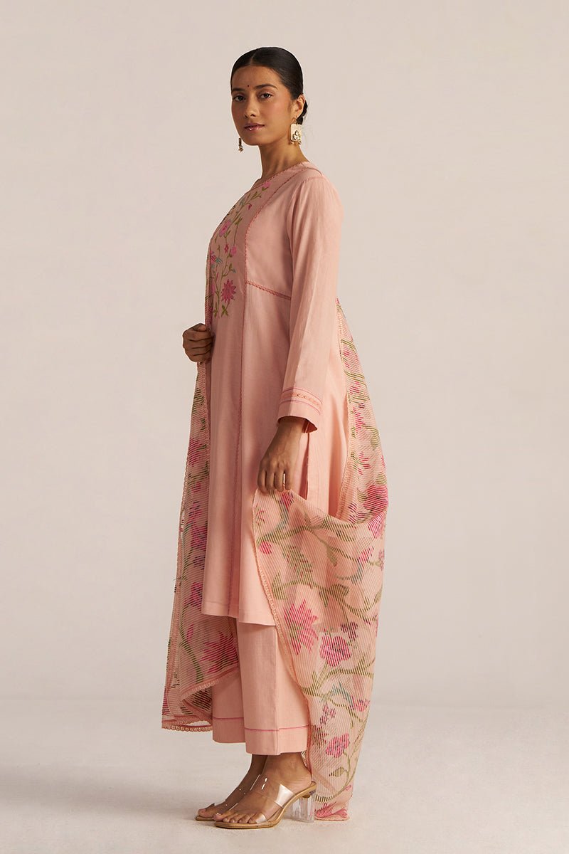 Pale Blush Embroidered and Woven Kurta Set