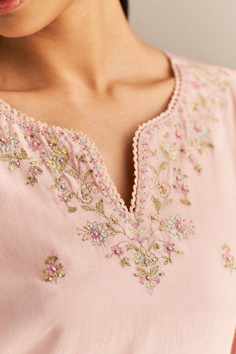 Crystal Pink Embroidered Kurta Set