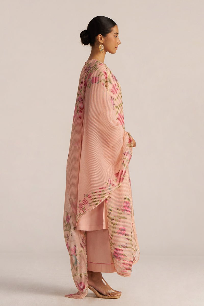Pale Blush Embroidered and Woven Kurta Set