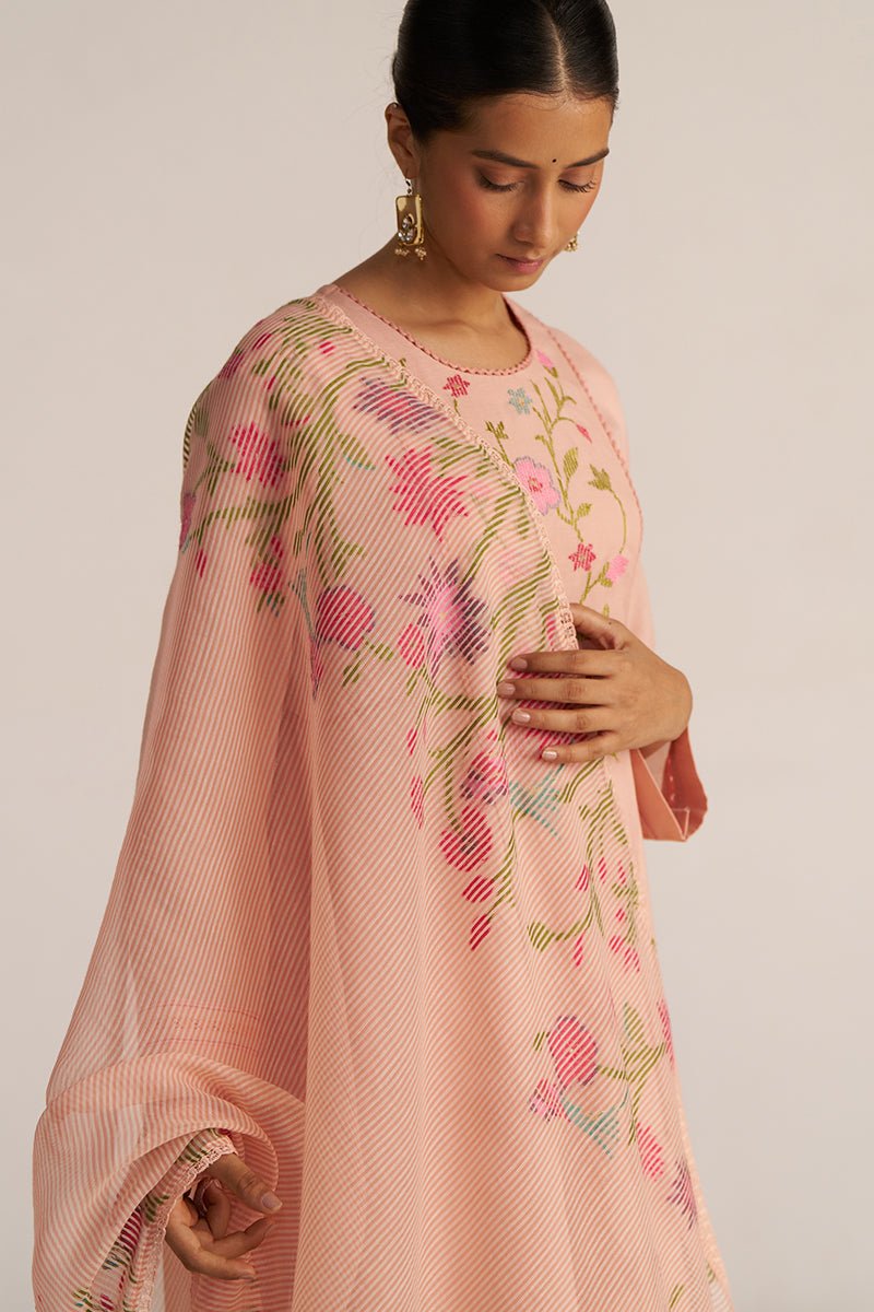 Pale Blush Embroidered and Woven Kurta Set