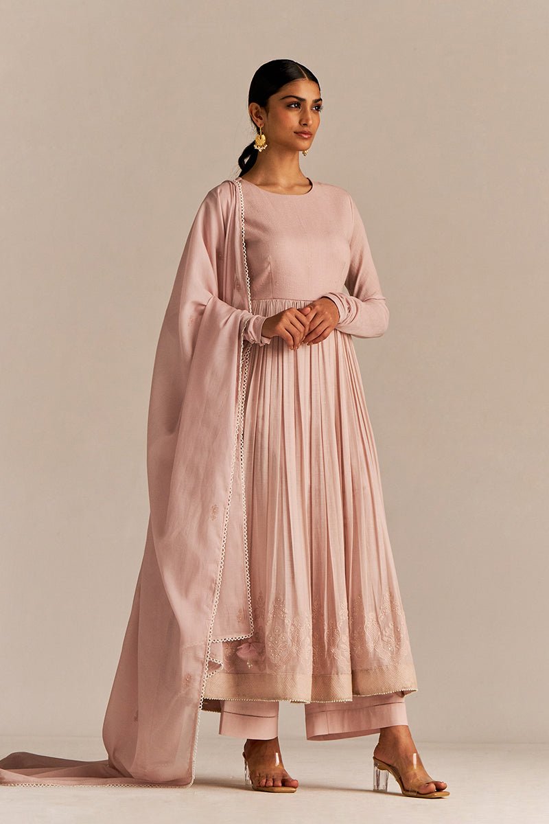 Mauve Chalk Mul-Mul Anarkali Kurta Set