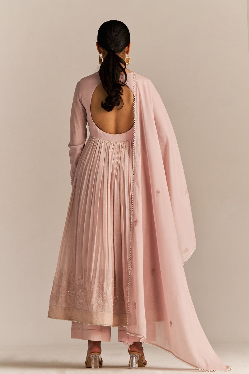 Mauve Chalk Mul-Mul Anarkali Kurta Set