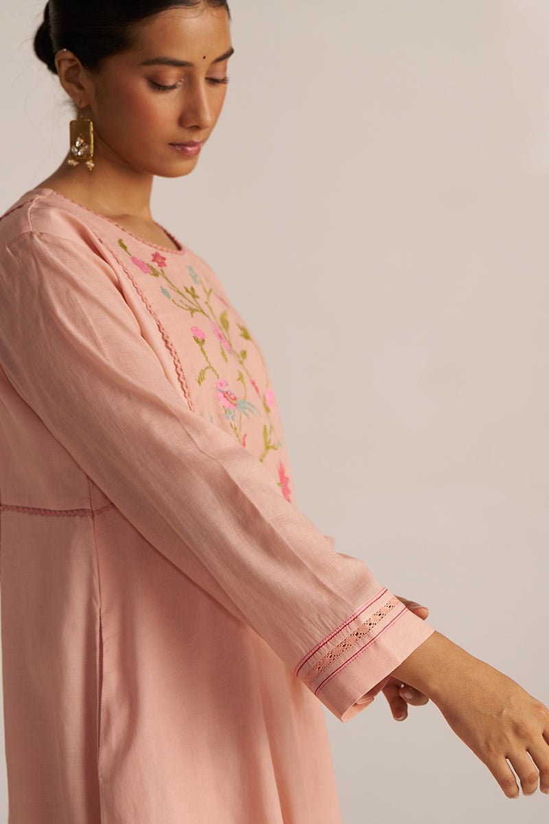Pale Blush Embroidered and Woven Kurta Set