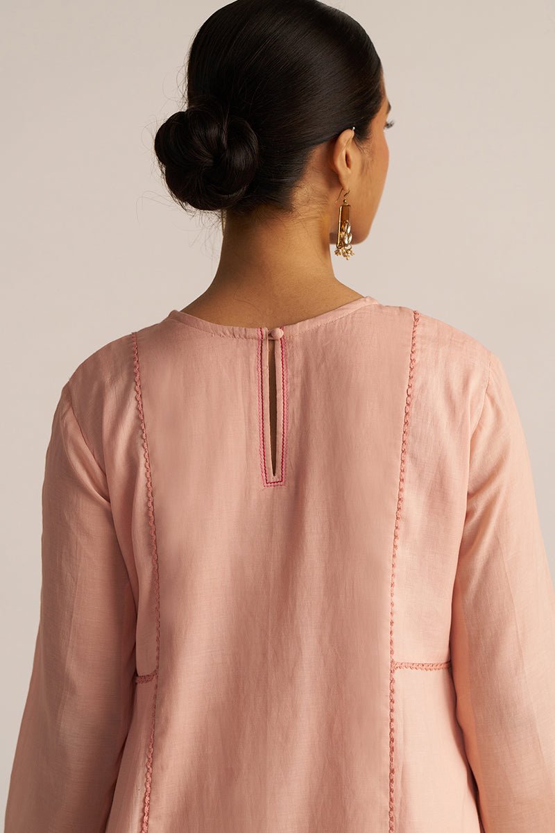 Pale Blush Embroidered and Woven Kurta Set
