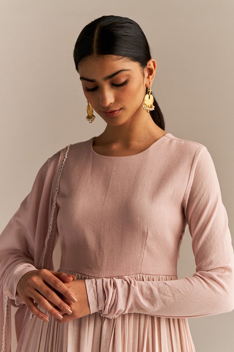 Mauve Chalk Mul-Mul Anarkali Kurta Set