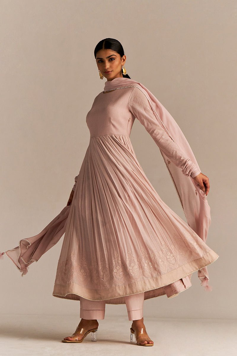 Mauve Chalk Mul-Mul Anarkali Kurta Set