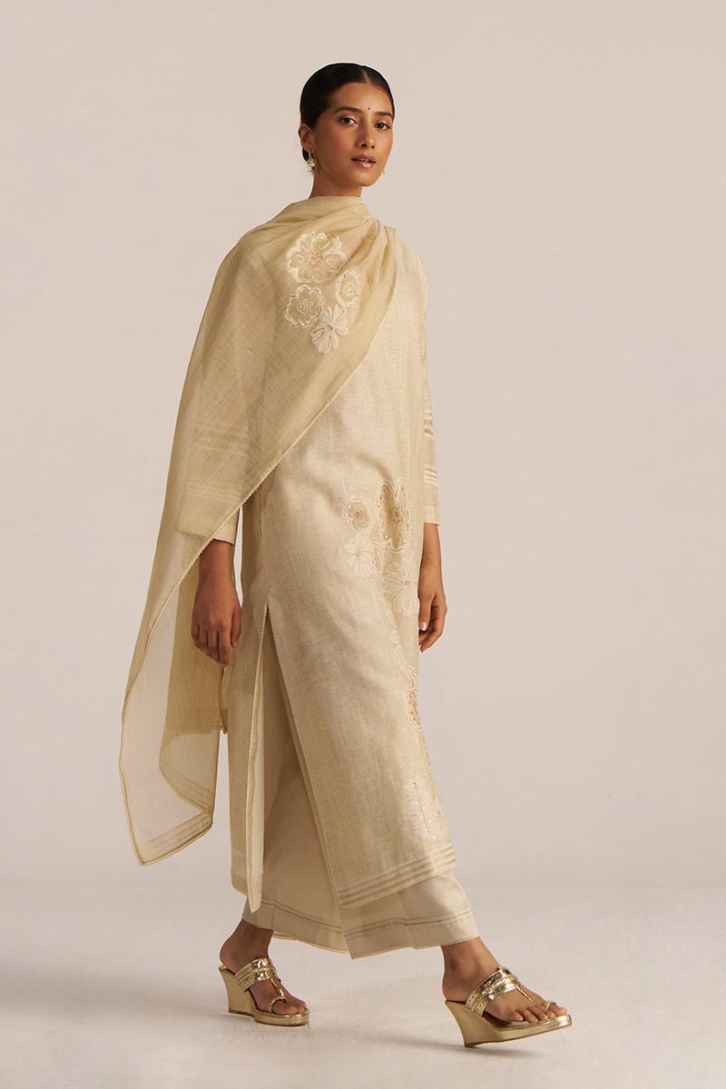 Fog Beige Woven Kurta Set