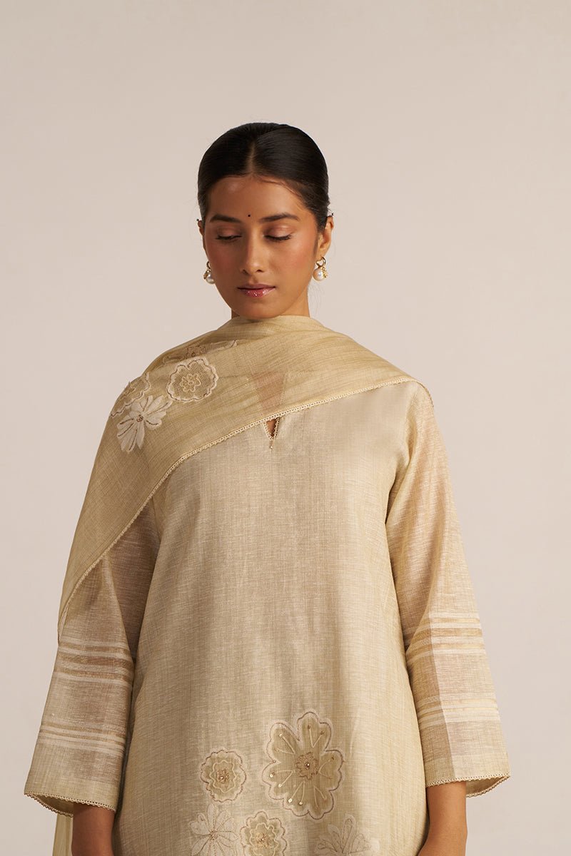 Fog Beige Woven Kurta Set