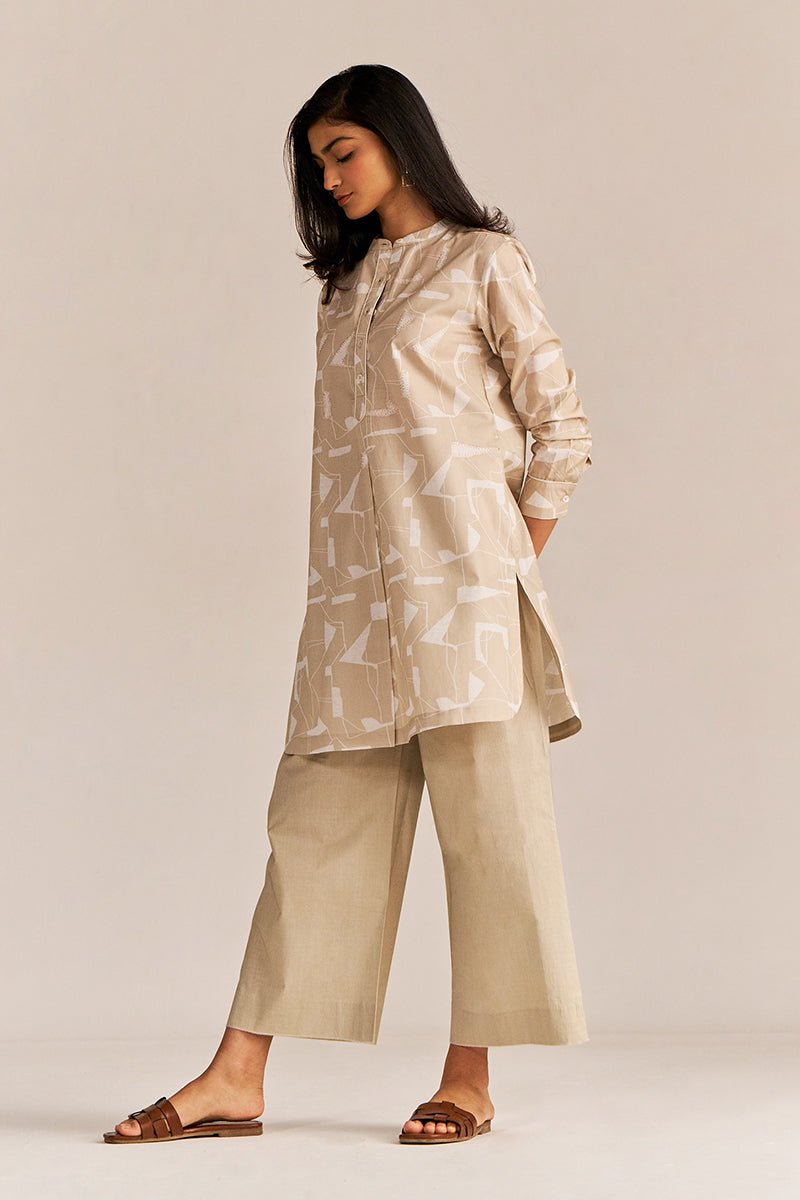 Beige and White Abstract Co-ord Set