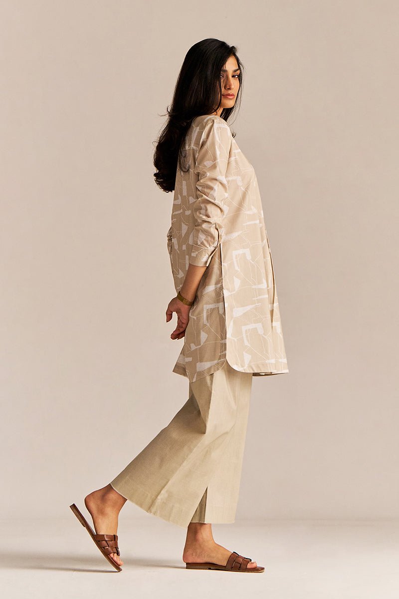 Beige and White Abstract Co-ord Set