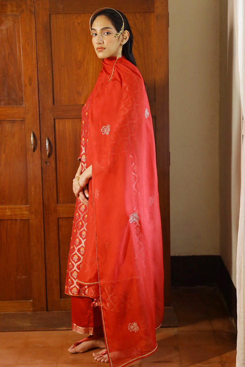Tango Red Woven Silk Salwar Suit