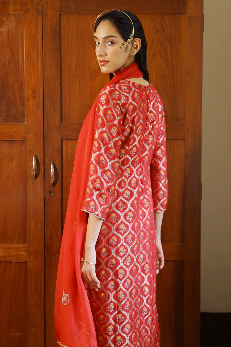 Tango Red Woven Silk Salwar Suit