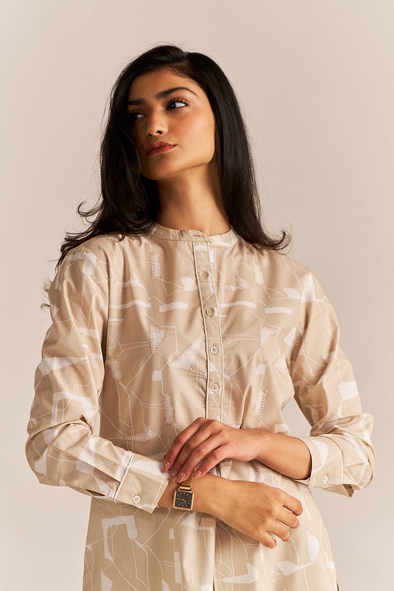 Beige and White Abstract Co-ord Set