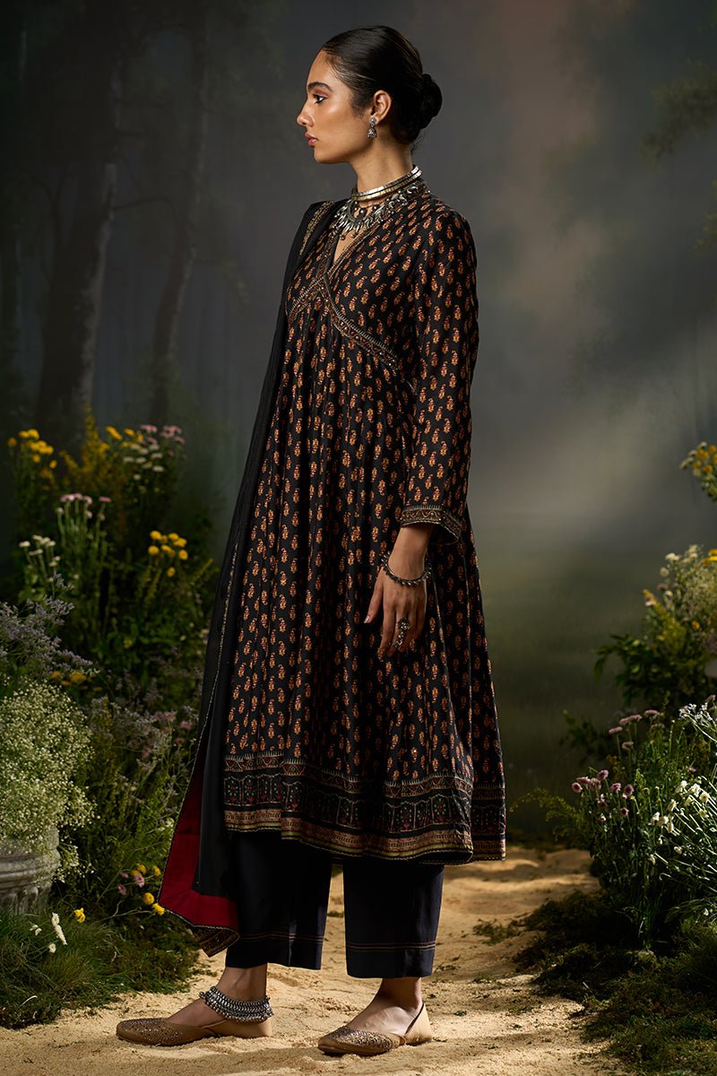 Black and Red Ambi Print Kurta Set