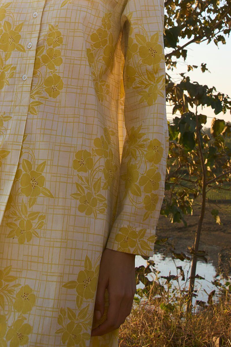 Yellow-off White Pure Cotton Co-ord Set